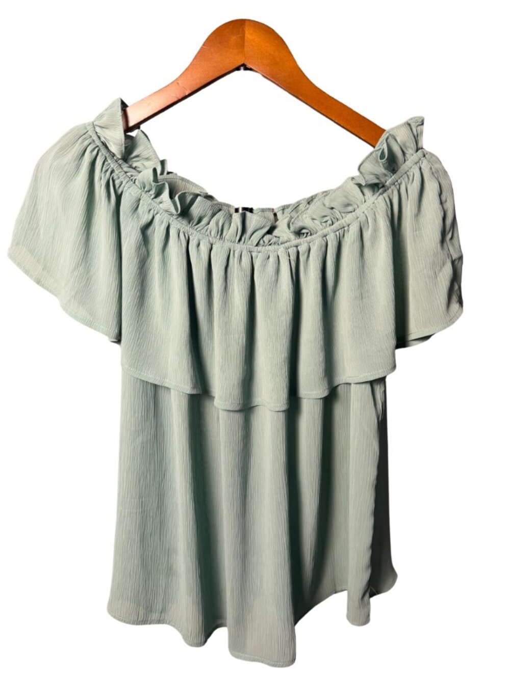Sage Green Ruffle Off Shoulder Blouse Unbranded